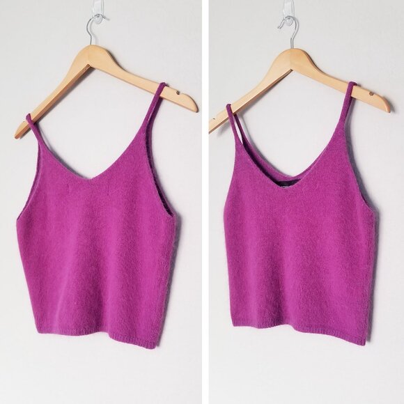 NEW Code x Mode Angora Rabbit Purple Sleeveless Fuzzy Knit Top V Neck Crop Top M - Picture 15 of 15